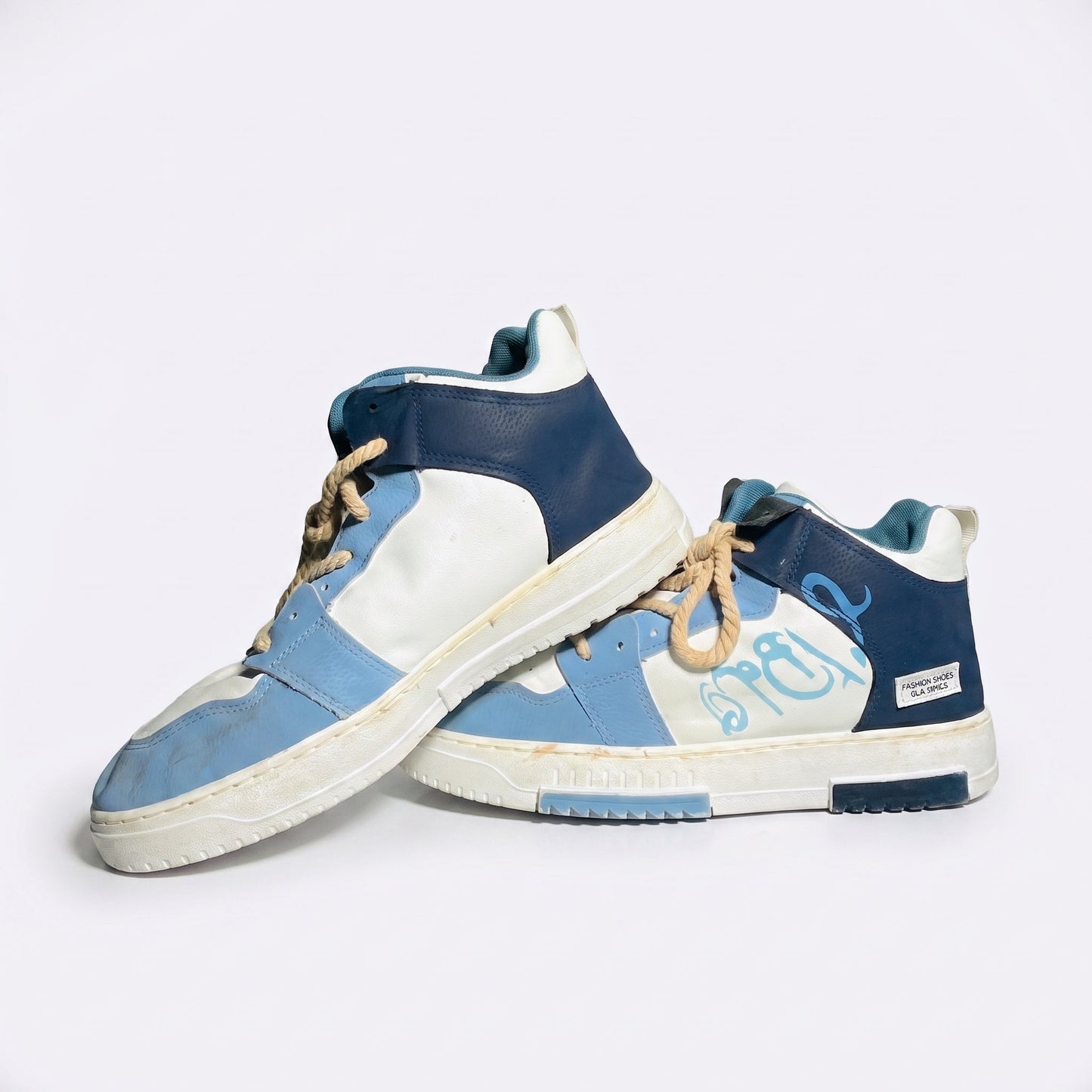 Men's Blue & White High-Top Sneakers - ShariQ