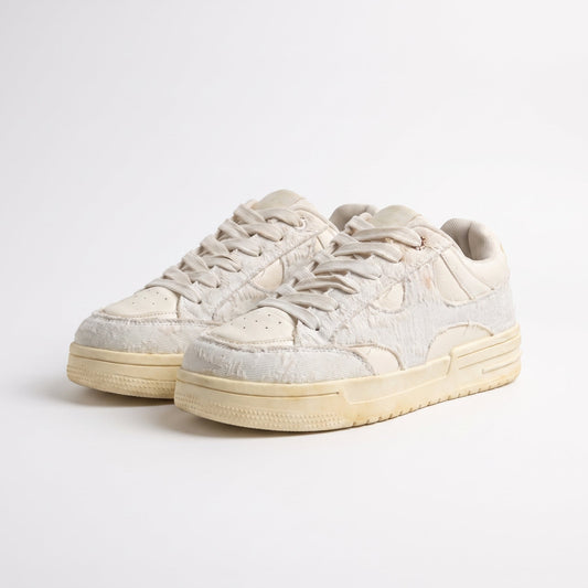 Casual Cream Textured Low-Top Shoes - ShariQ