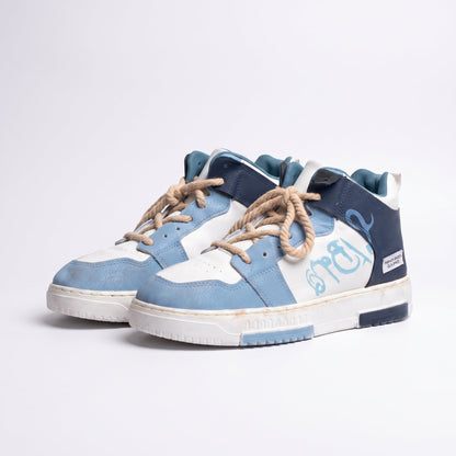 Men's Blue & White High-Top Sneakers - ShariQ
