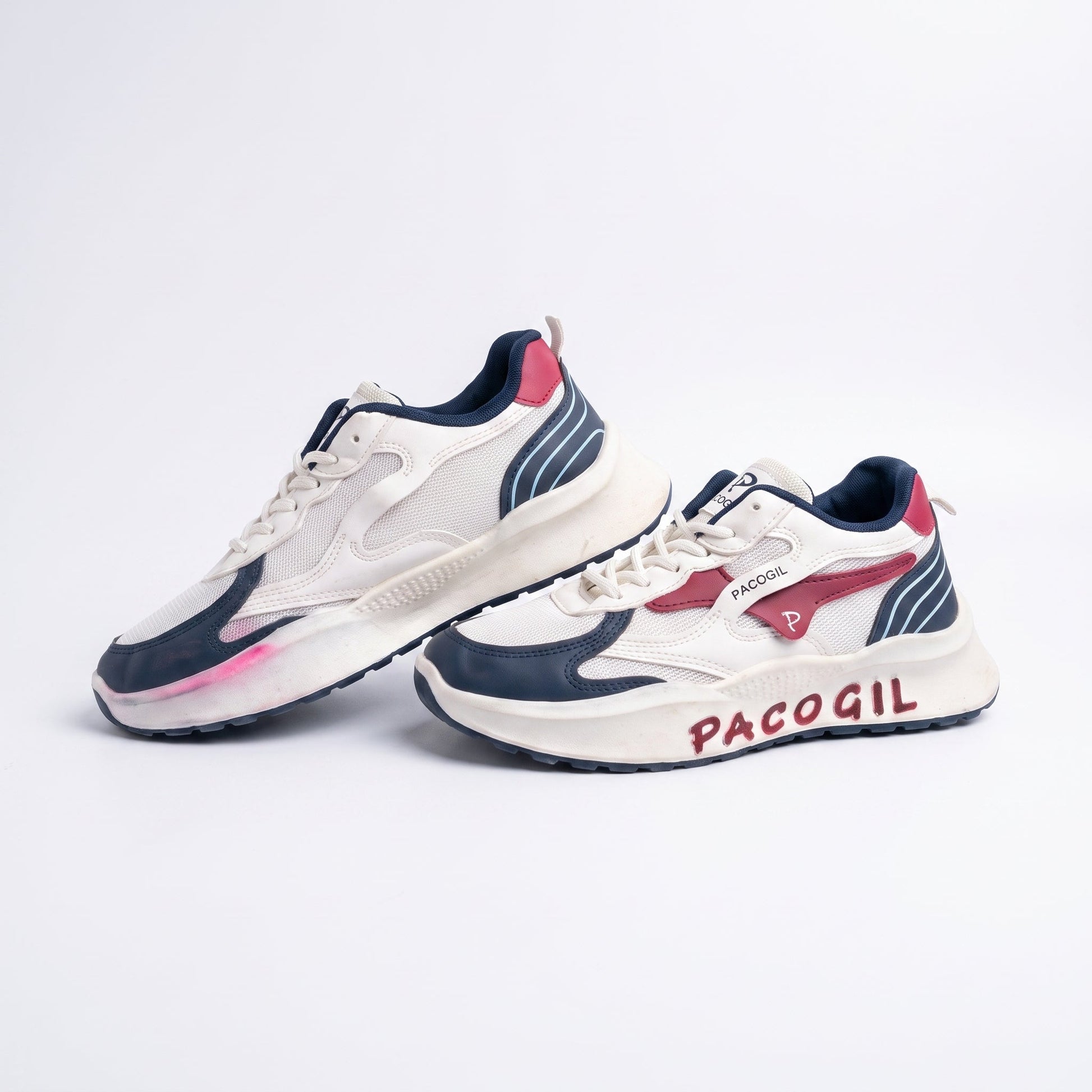 Pacogil Men's White & Navy Sneakers - ShariQ